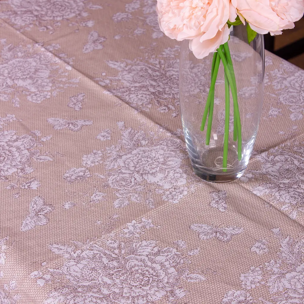 Скатерть MirSon №207 Cream flowers 130х100 см рогожка кремовая - фото 3