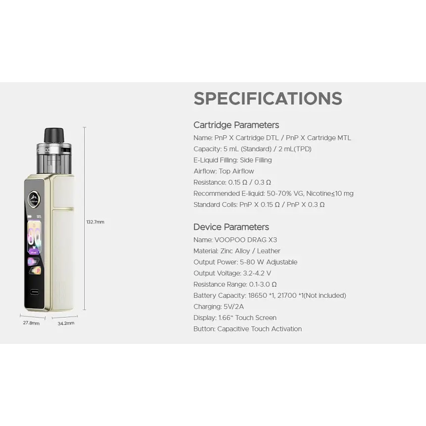 Под-система VooPoo Drag X3 80W Pod with PnP X Cartridge DTL 5 мл електронна сигарета Kit Gray Metal (18815) - фото 5