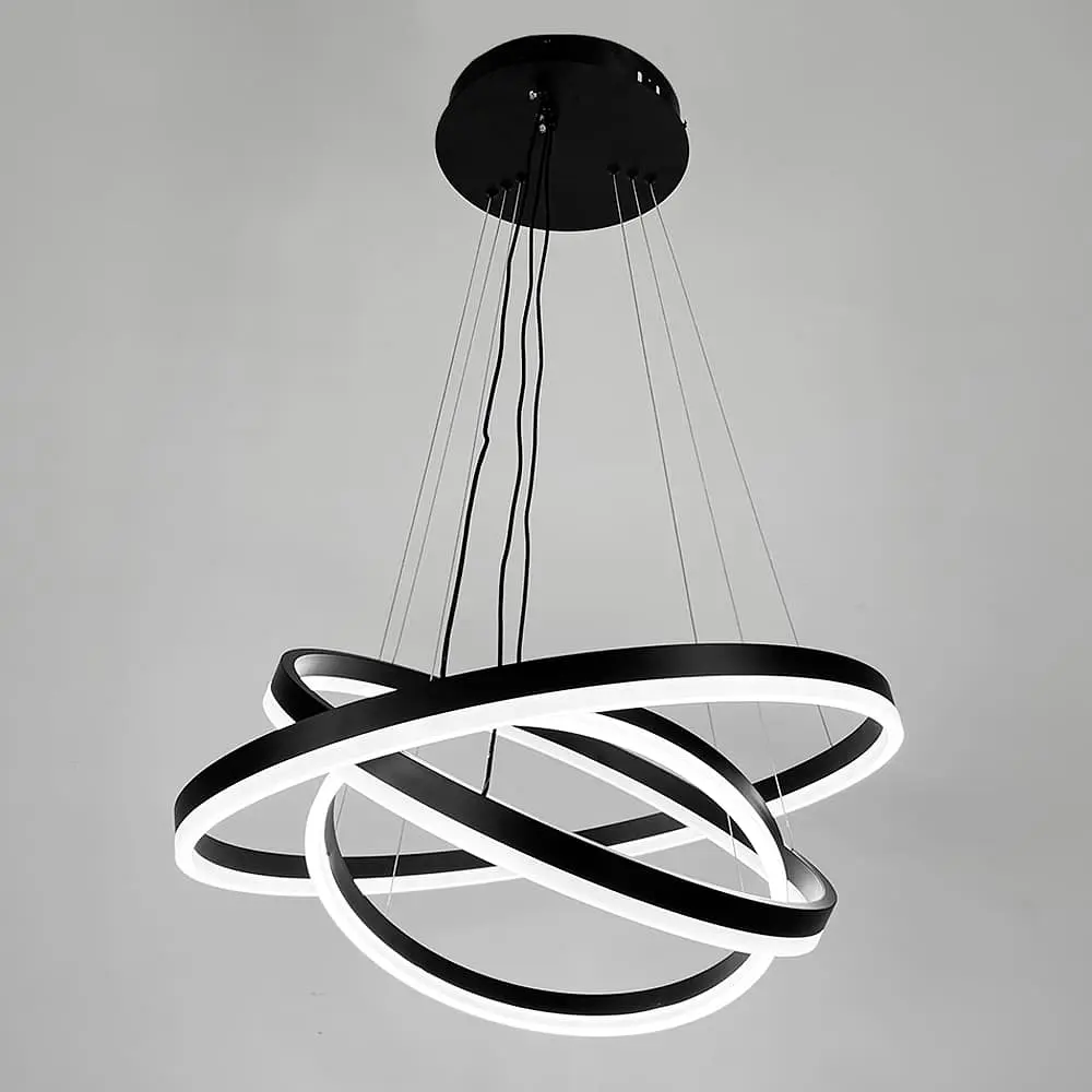 LED люстра на три кольца в черном каркасе 60+50+40 см Line F | Ст. G68-600+500+400 BK - фото 4