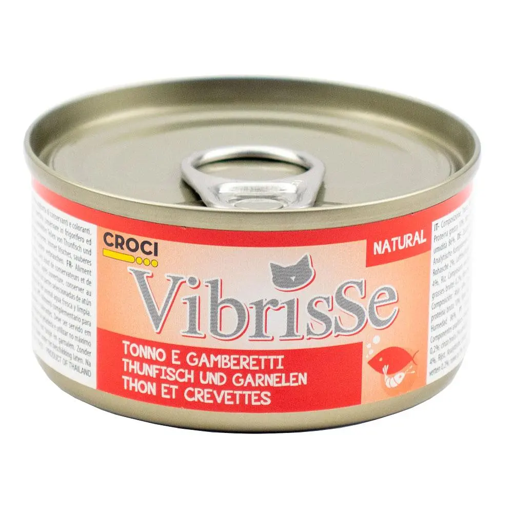 Вологий корм для котів Vibrisse тунець та креветки, банка 70 г