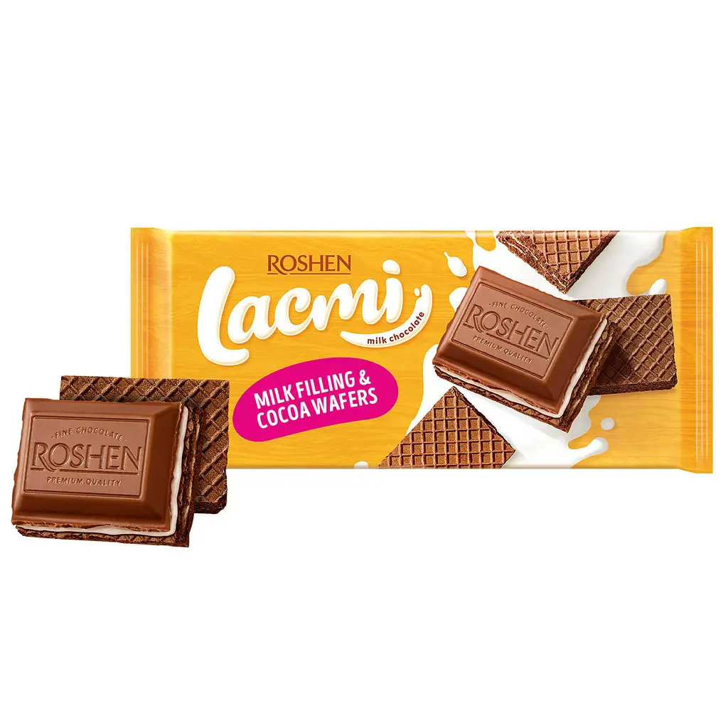 Шоколад молочный Roshen Lacmi с молочной начинкой и вафлей 90 г (872111) - фото 2