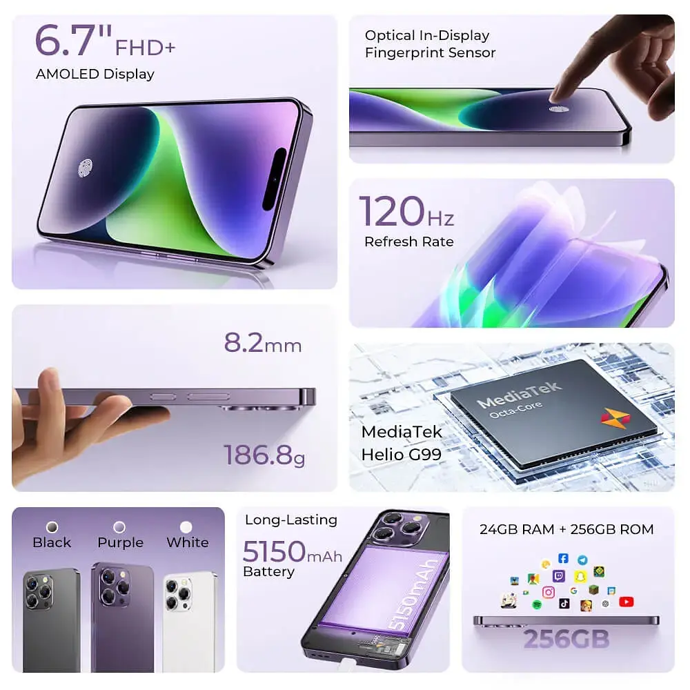Смартфон Oukitel P1 6.7" HD /8GB/256GB/ G99 /5150mAh/ 50+32Мп / Purple - фото 5