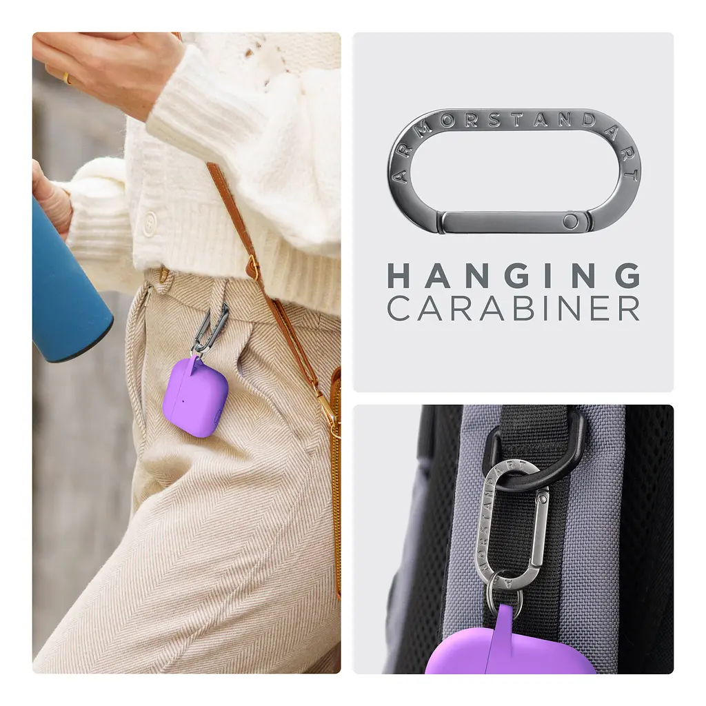 Силіконовий чохол для навушників Apple AirPods 3, Hang Case, фіолетовий, ультратонкий захисний кейс товщиною 2 мм, захист від подряпин, пилу та ударів, компактний, з карабіном для кріплення, ArmorStandart (ARM60317) - фото 6