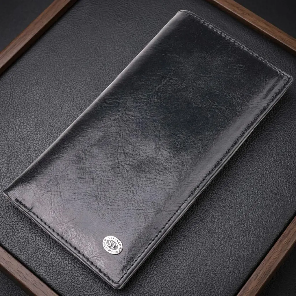 Вертикальний гаманець для чоловіків із натуральної шкіри ST Leather 19420 чорний - фото 11
