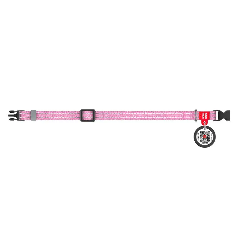 Нашийник для котів та дрібних порід собак Waudog Re-cotton з QR паспортом, відновлена бавовна, світловідбиваючий, пластикова пряжка, XS, Ш 10 мм, рожевий - фото 2