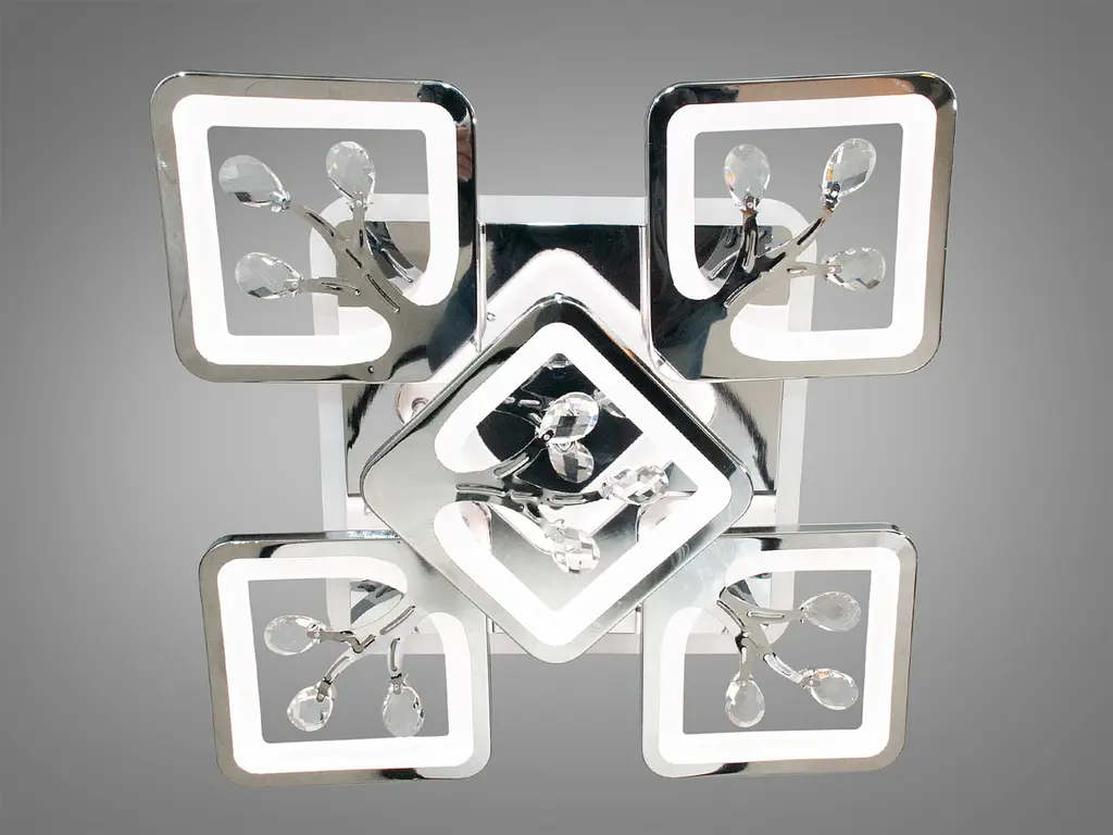 Дизайнерська стельова LED-люстра для вітальні Diasha S8157/4+1HR LED 3color - хром, 90 Вт, 43x43 см - фото 3