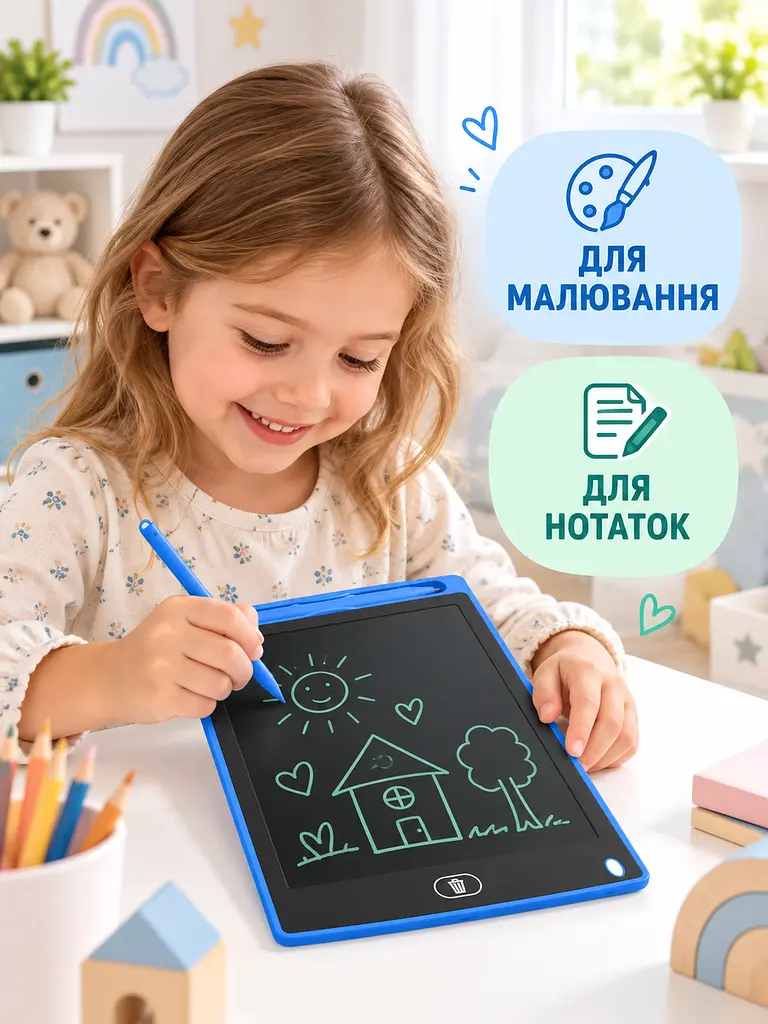 Дитячий графічний LCD планшет дошка для малювання та записів 10" + стилус, синій (50300102234) - фото 8