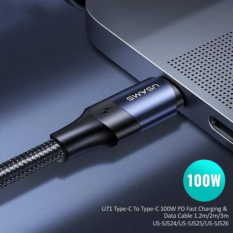 Кабель Usams U71 USB-C to USB-C 100W 2.4A 1.2m Black (US-SJ524) [71417] - фото 6