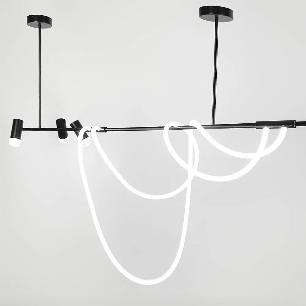 Стильная удлиненная LED люстра с тремя спотами длиной 150 см Ст. MBJ 7-1500-3 BK | Line F - фото 6