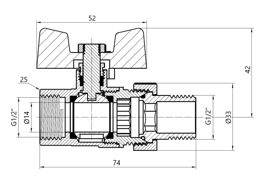 Кран кульовий Thermo Alliance "Американка" Standart 1/2" ВЗ прямий, PN40, метелик SD220W15 - фото 2
