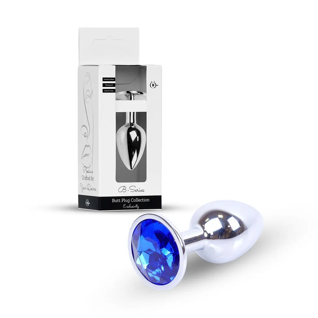 Анальна пробка із кристалом B-Series Jewellery Silver Plug Dark Blue, 7х2.7 см, синій - фото 7