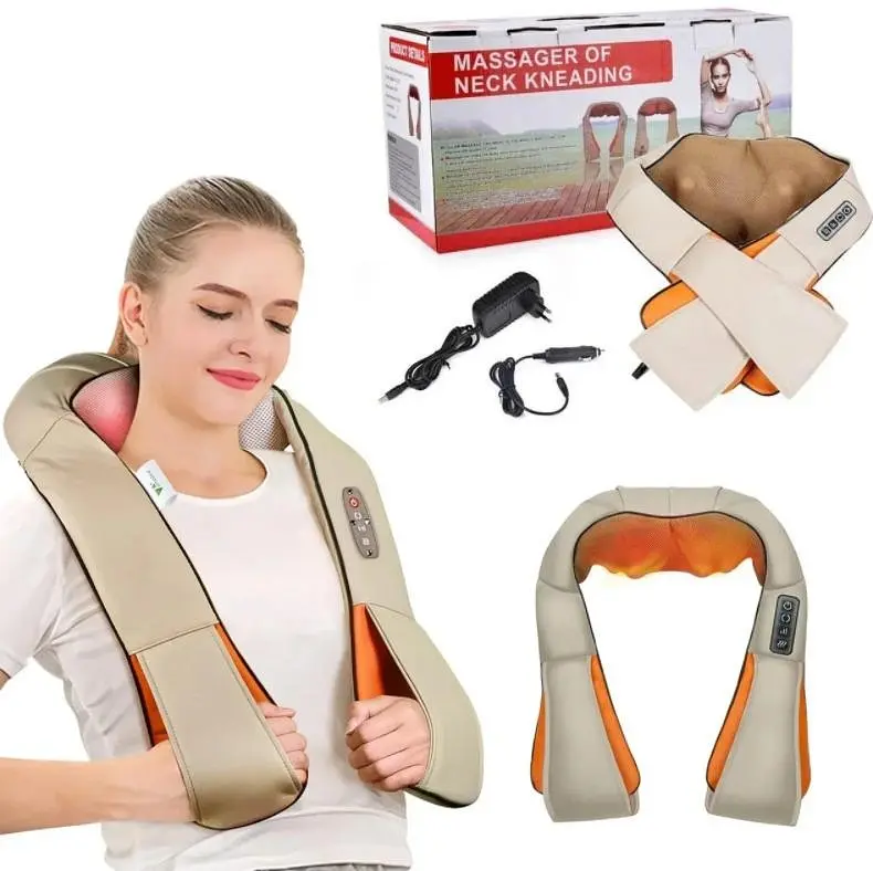 Роликовий масажер UKC Massager of Neck з підігрівом для спини та шиї на 8 роликів бежевий  - фото 5