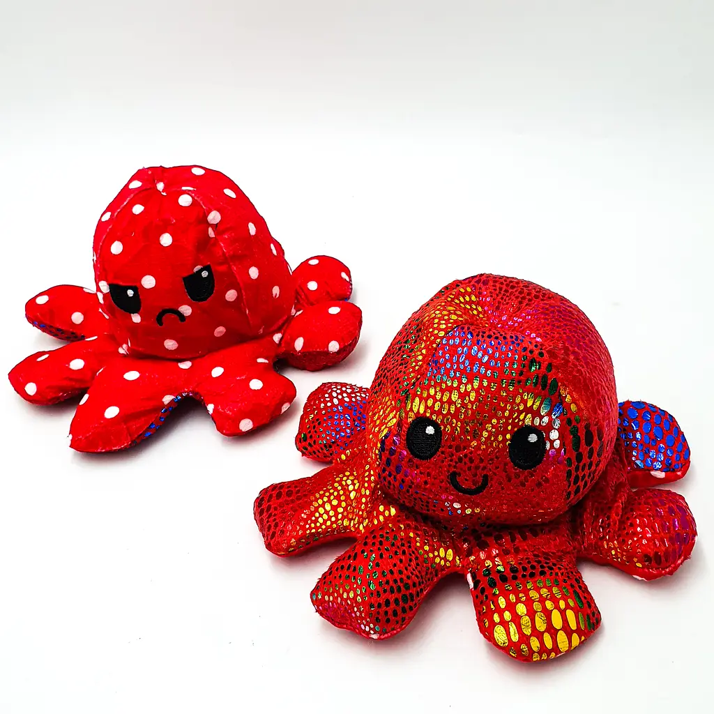 М'яка іграшка Восьминіг перевертень двосторонній веселий сумний Mood Octopus 16 см UKC червоний перламутровий в горошок