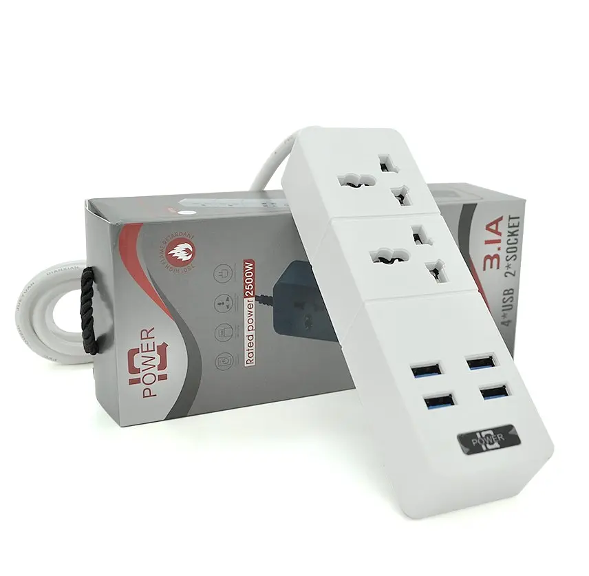 Мережевий фільтр-подовжувач Voltronic Power ТВ07 2 розетки + 4 USB, 2 м, переріз 3х0,75 мм, 2500 W, White - фото 2