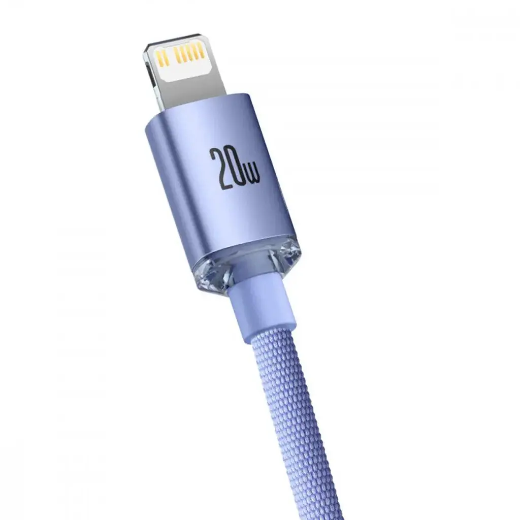 Кабель для зарядки айфону Baseus Crystal Shine Type-C Lightning 20W 1.2м плетений фіолетовий - фото 3