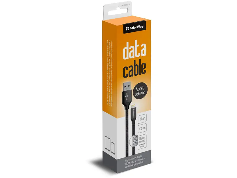 Кабель ColorWay USB - Apple Lightning 2.1А 1м Black (CW-CBUL004-BK) - фото 3