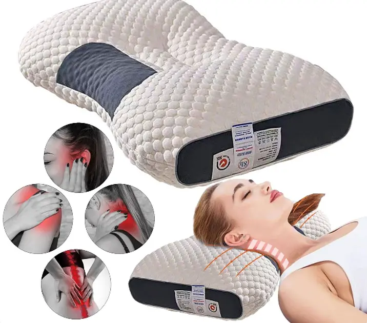 Анатомічна ортопедична подушка для сну Neck Support Massage Pillow • Подушка для шиї з ефектом пам’яті - фото 4