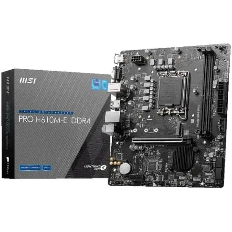 Материнська плата LGA1700, MSI PRO H610M-E DDR4, H610, 2xDDR4, Int.Video(CPU), 4xSATA3, 1xM.2, 1xPCI-E 16x 4.0, 1xPCI-E 1x 3.0, ALC897 4xUSB3.2/8xUSB2.0, VGA/HDMI, MicroATX