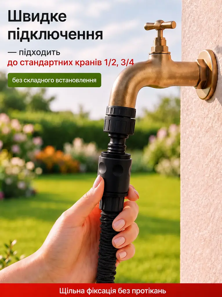 Розширюваний садовий шланг швидкознімний 60 м з насадкою-розпилювачем на 8 режимів, шланг 1/2-3/4 - фото 8