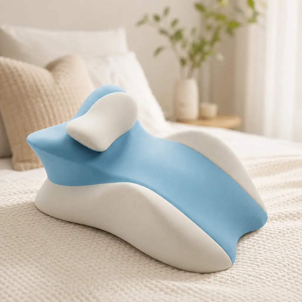 Блакитна подушка ортопедична pillow-06 / Клиноподібна подушка для сну з поліестеру / Ортопедична подушка