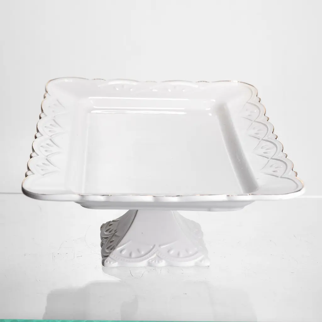 Тортівниця порцелянова  Yiwu  White Square 35.5х35.5 см квадратна на ніжці Yiwu 120-YH-HG060 - фото 4