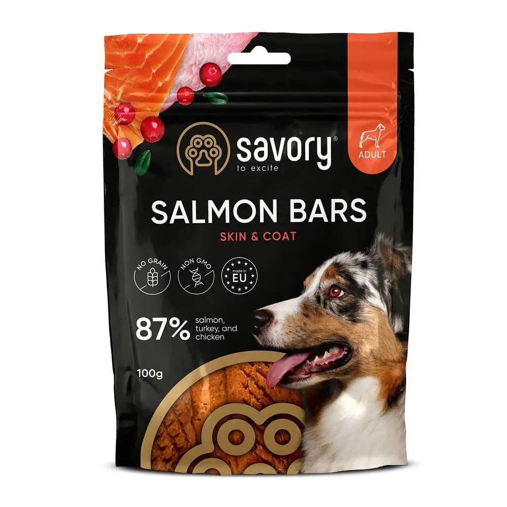 Ласощі для собак Savory Bars With Salmon, джерки батончики, з лососем, 100 г