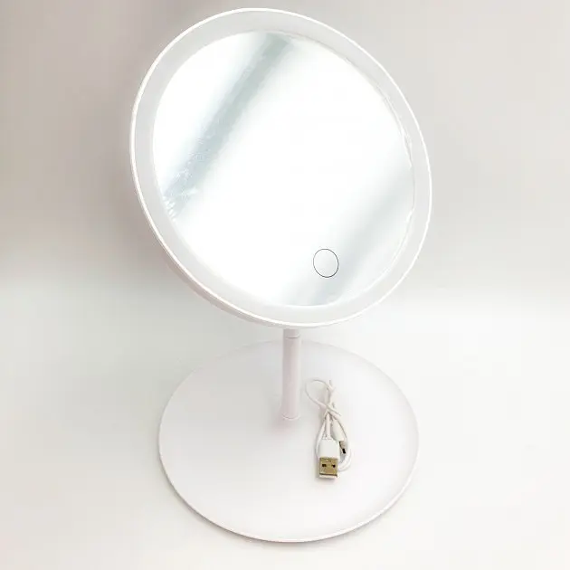 Дзеркало з Led підсвічуванням та акумулятором кругле косметичне для макіяжу регулювання та яскравості світіння UKC 809 білий