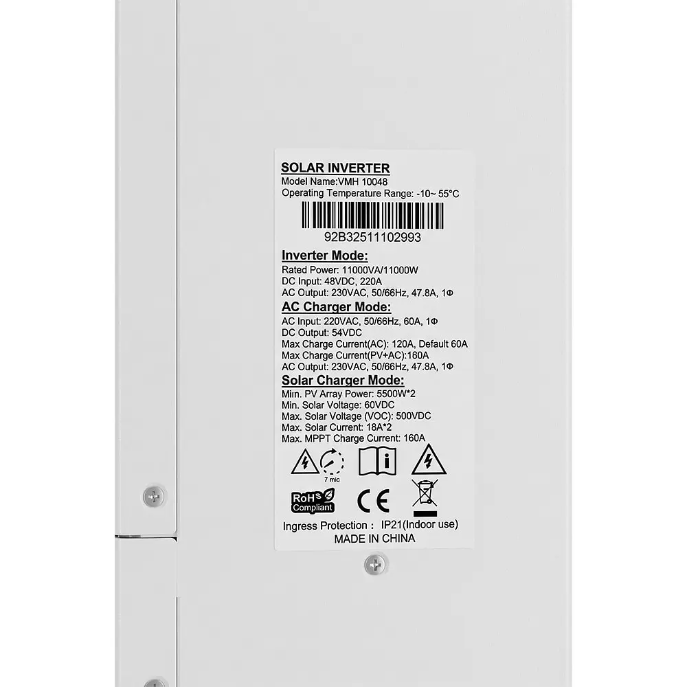 Гібридний інвертор для сонячних панелей 11kW Kraft VMH-10048 DC48V, 2MPPT, off-grid (42-00257) - фото 11