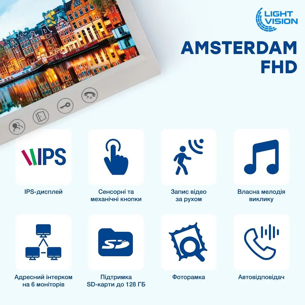 Відеодомофон 7" Light Vision AMSTERDAM FHD White (82-00206) - фото 10