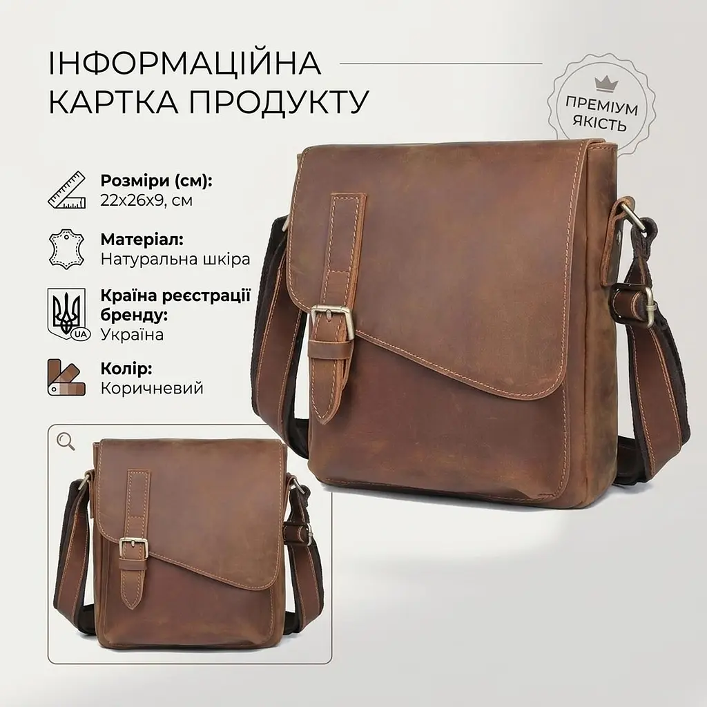 Шкіряна чоловіча сумка 20206 Vintage коричневий - фото 3