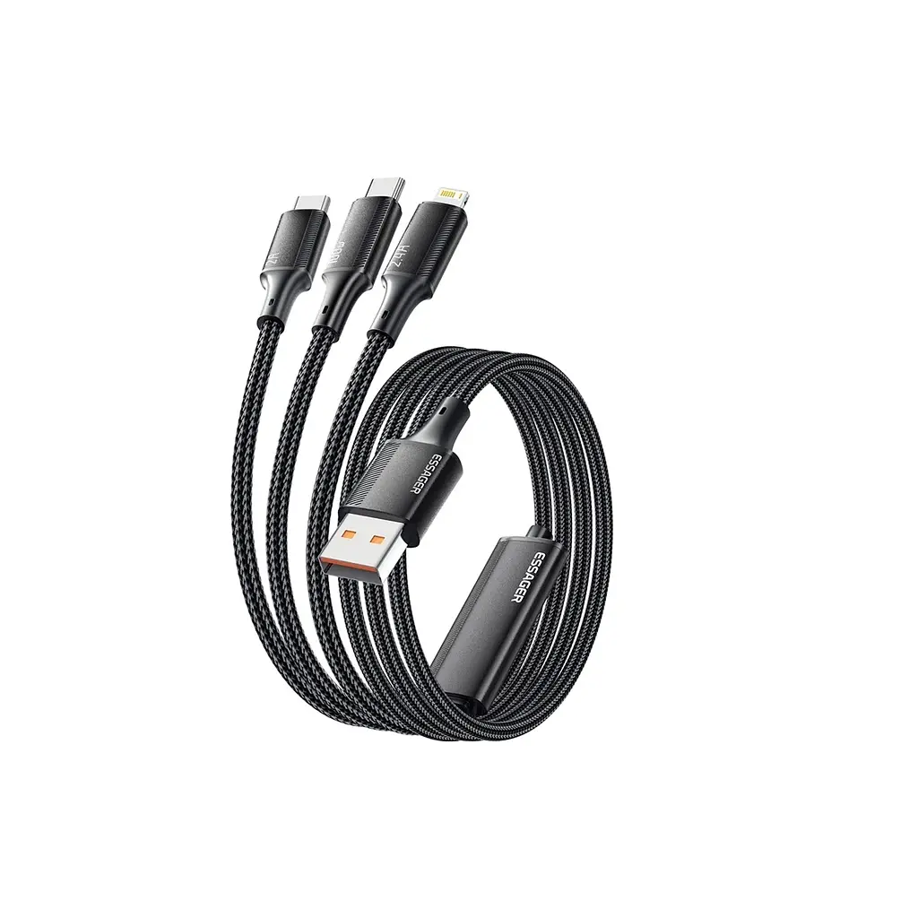 Дата кабель USB 2.0 AM to Lightning + Micro 5P + USB-C 1.2m 100W Essager (EXCMTL-JJ01-P) - фото 2