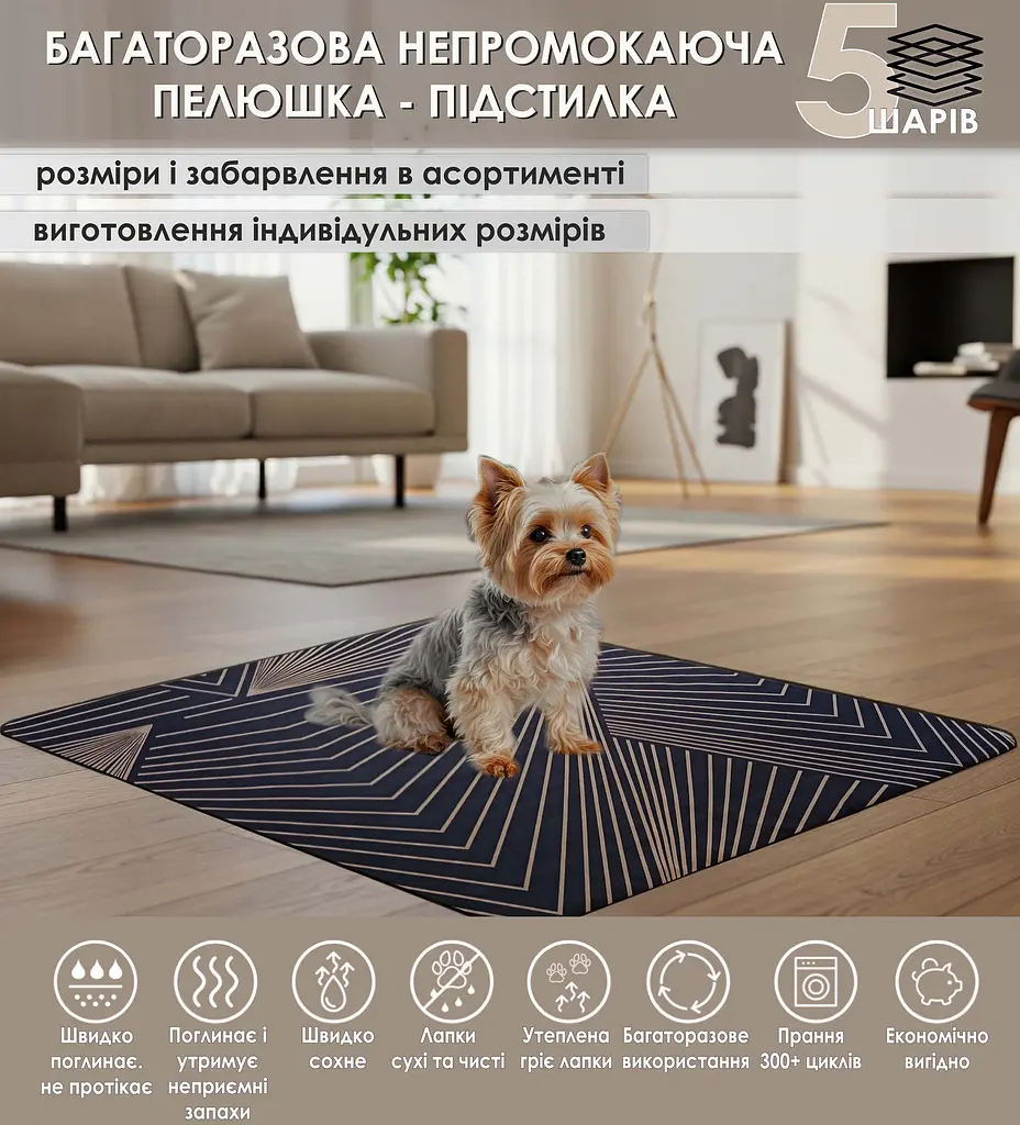 Многоразовая подстилка Giselle  90х90 см пеленка для собак, суперпоглощающая, непромокаемая, антизапах 5004049 - фото 2