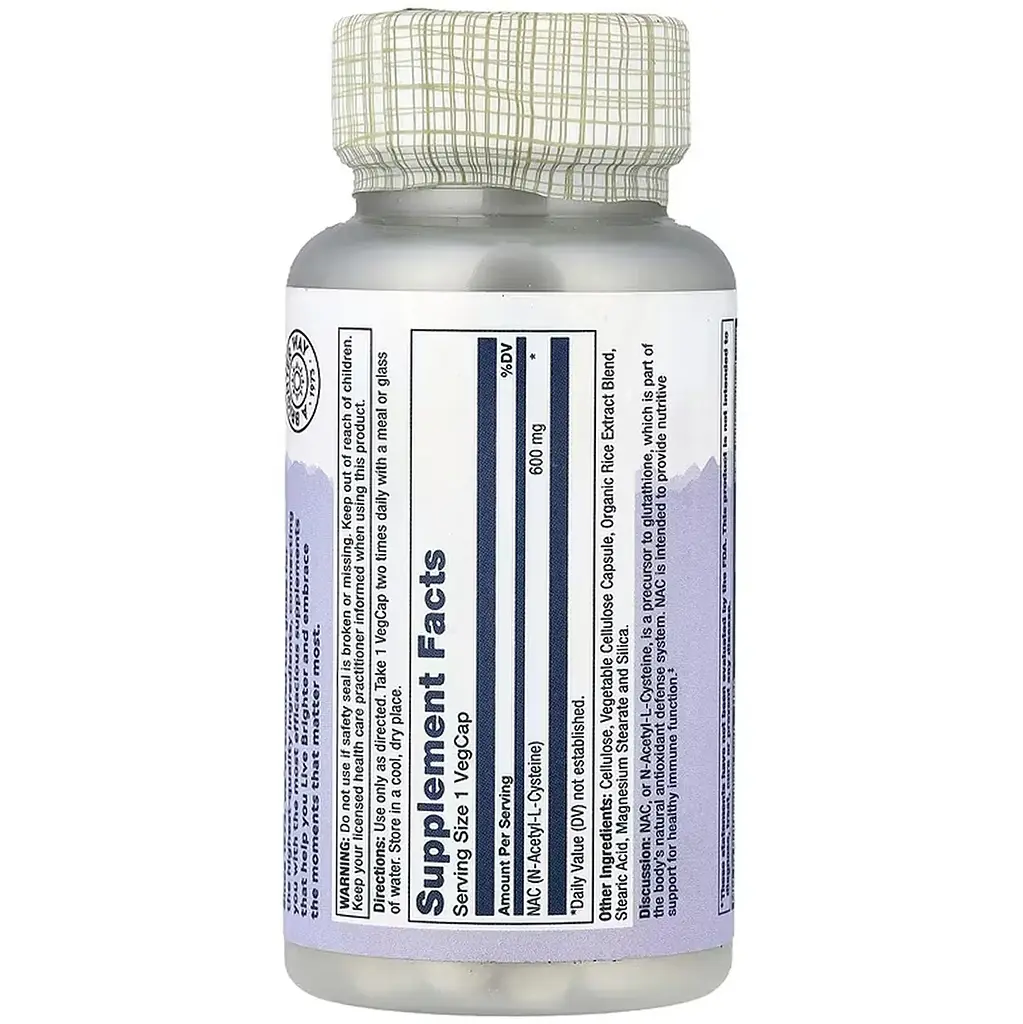 N-ацетил-L-цистеїн Solaray NAC (N-Acetyl-L-Cysteine) 600 мг 60 веганських капсул - фото 2