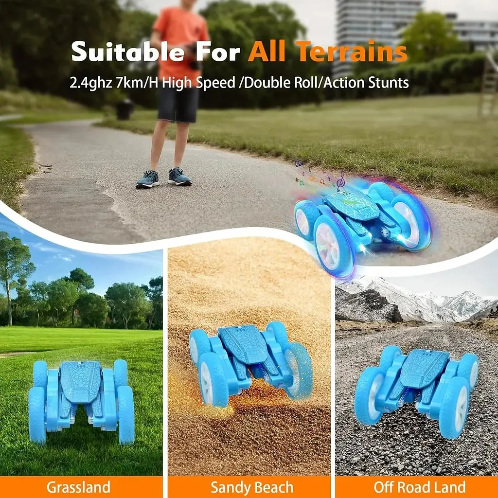 Автомобіль з дистанційним керуванням Ykgutilu, що обертається на 360° RC Stunt Car зі світлодіодним підсвічуванням та музикою - фото 6
