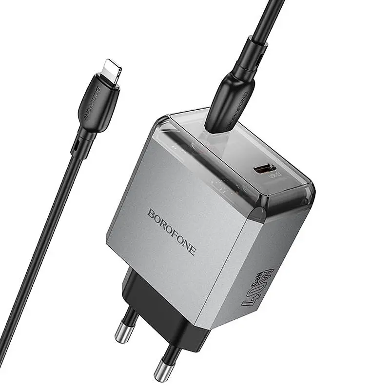 МЗП BN21 Lena PD40W+QC3.0 (2USB-C) + кабель Type-C to Lightning Metal gray Borofone teh0029627 - фото 3