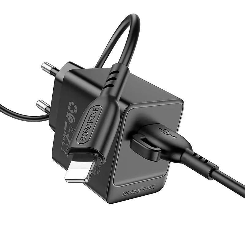 Сітчастий зарядний пристрій із кабелем BOROFONE BAS11A Erudite single port charger set(iP) Чорний - фото 3