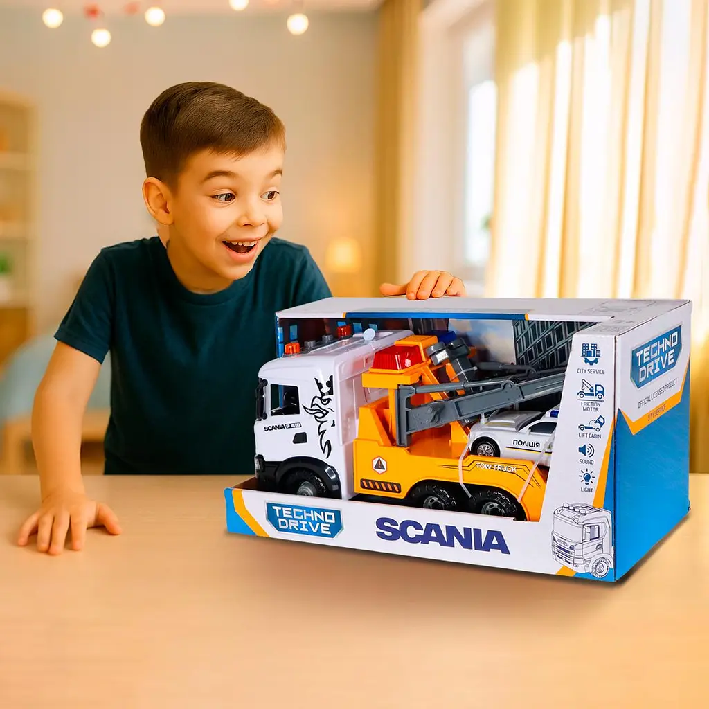 Ігровий набір серії "Mid Truck" – ЕВАКУАТОР SCANIA З МАШИНОЮ ПОЛІЦІЇ (світло, звук) TechnoDrive 3004KS - фото 4