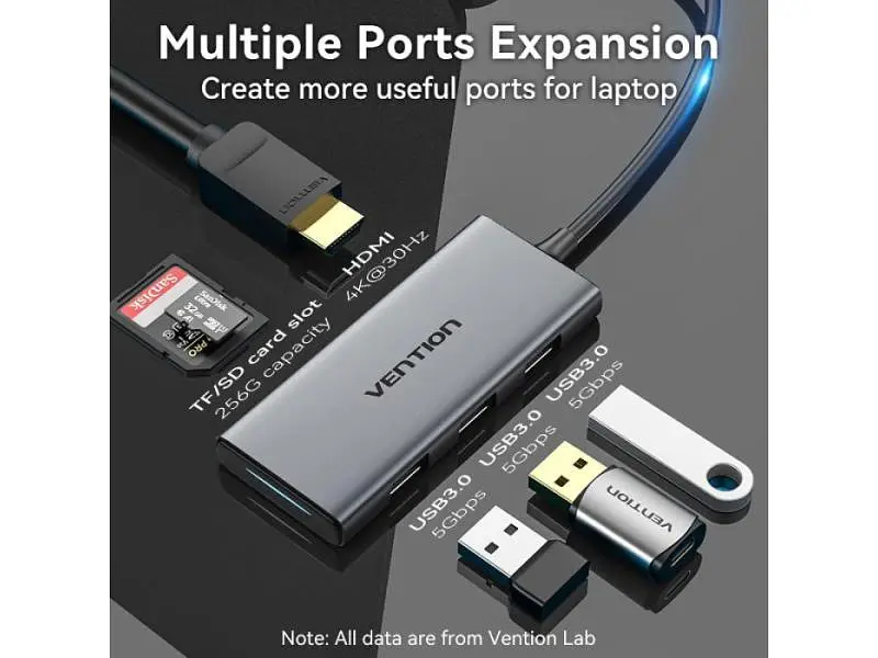 USB-хаб + картридер Vention 6-in-1 0.15м Silver (TOOHB) - фото 10