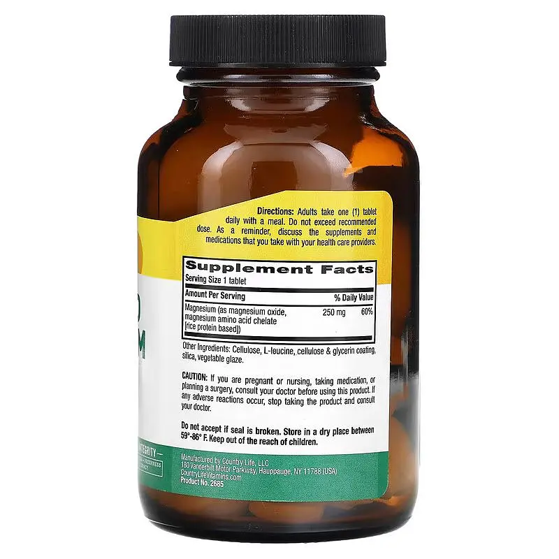 Магній у хелатній формі Country Life Chelated Magnesium 250 mg, 90 таблеток для розслаблення м'язів і здоров'я кісток - фото 2