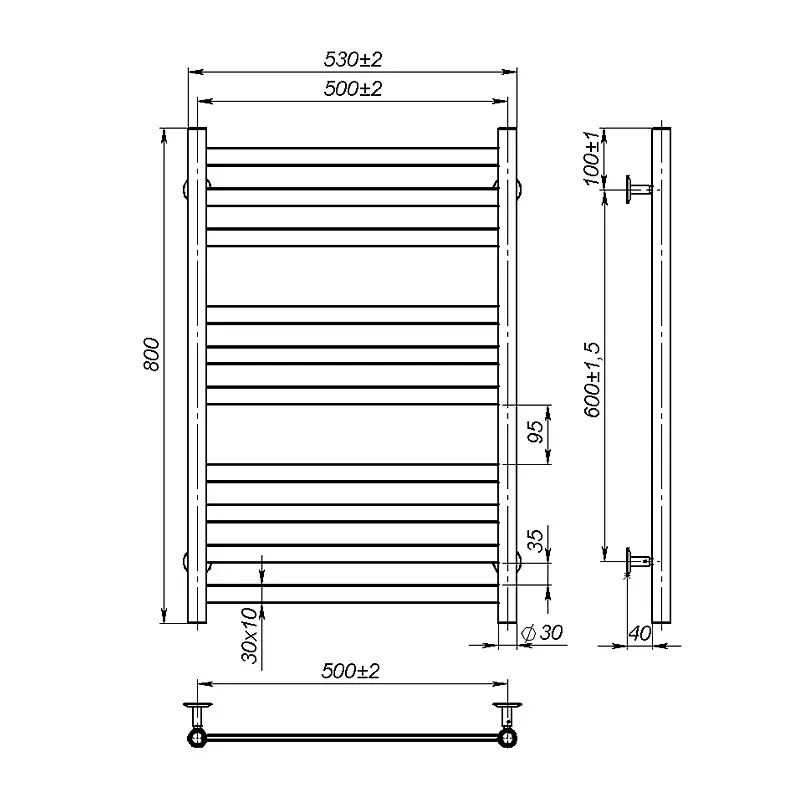 Рушникосушка водяна Onlyheat Vesta 500/800/10, Хром - фото 3