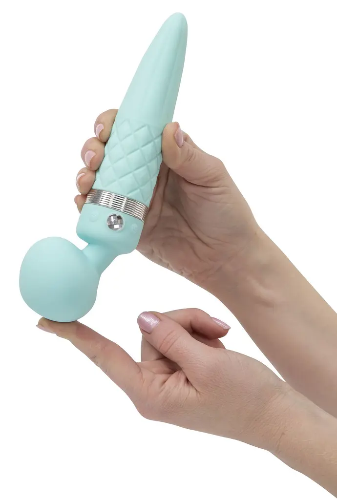 Вібромасажер 2в1 PILLOW TALK - Sultry Teal, класичний масажер і вібратор з ротацією, підігрів - фото 6