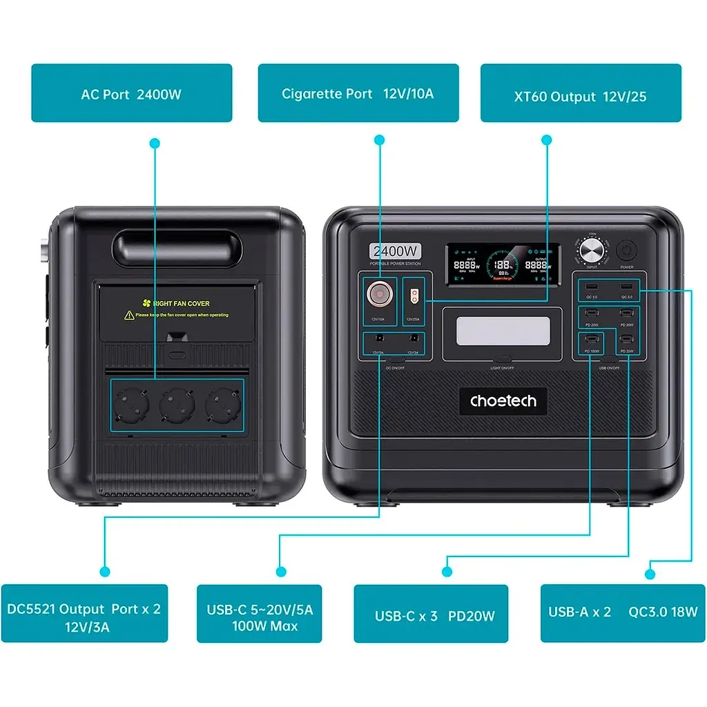Зарядная станция Choetech BS008 2400W [105376] - фото 5