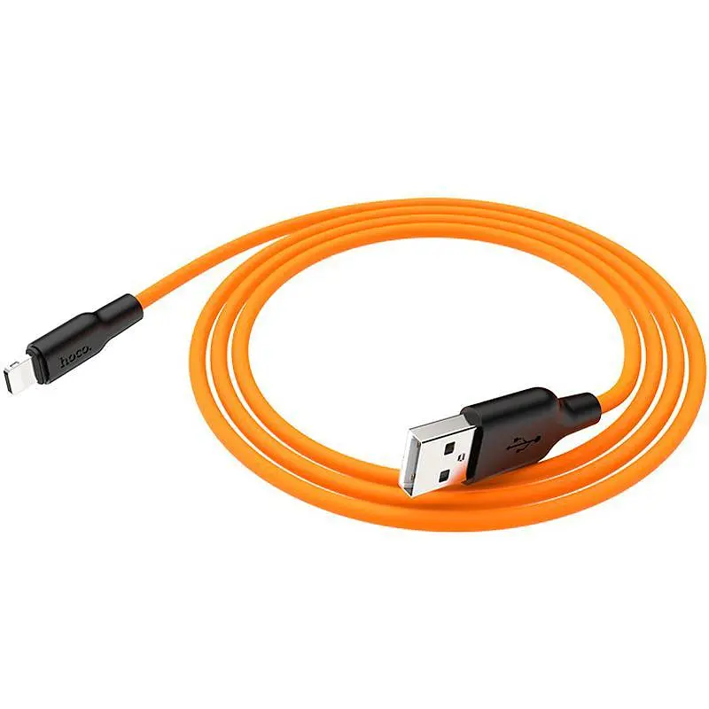 USB Cable Hoco X21 Silicone Lightning Black/Orange 1m - фото 3