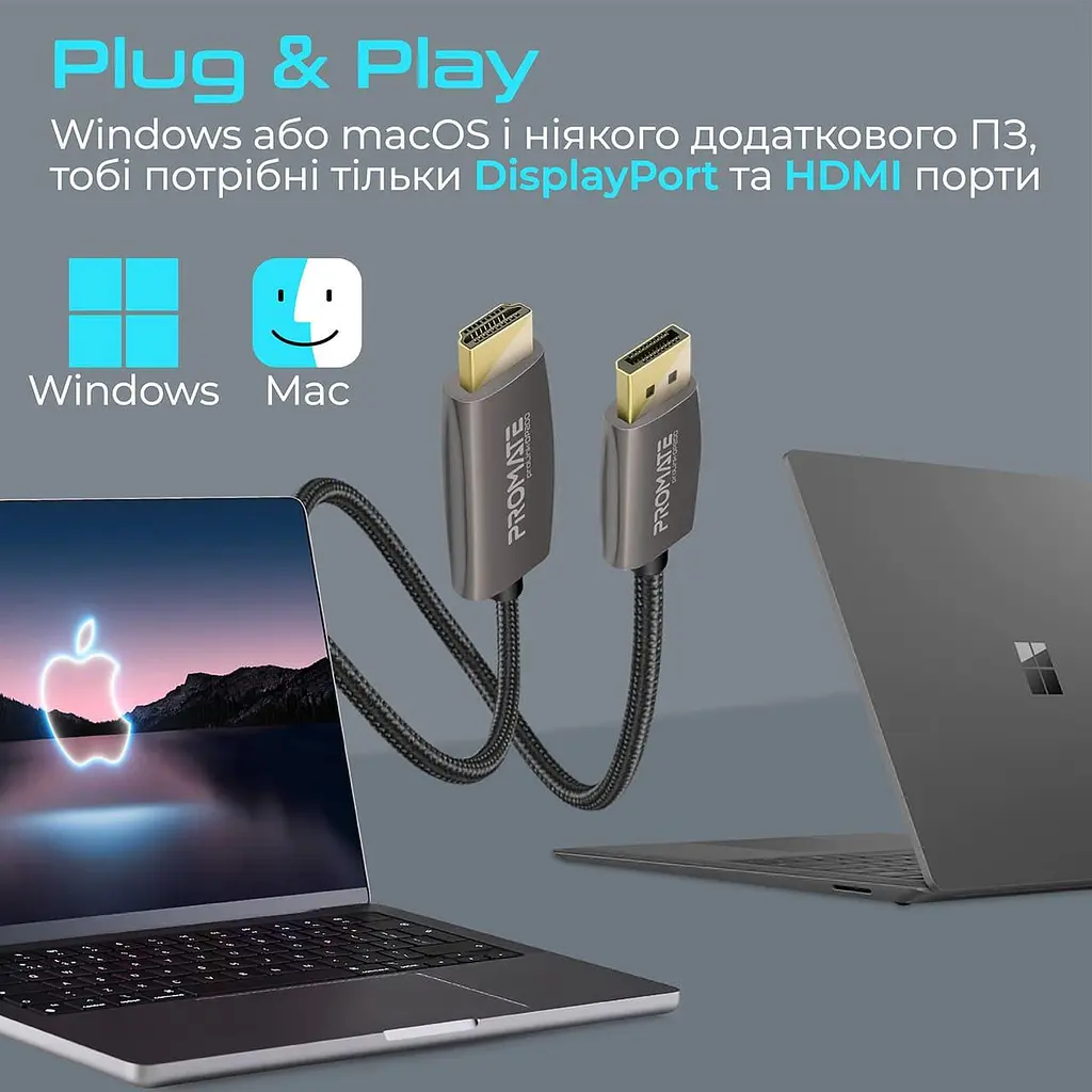 Кабель Promate DisplayPort-HDMI V 1.2 2 м (prolink-dp200.black) - фото 6