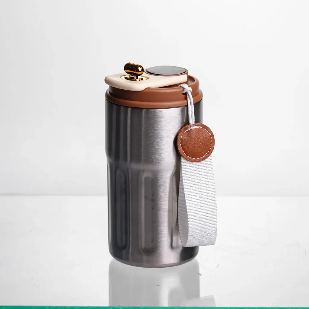 Термочашка Coffee 400 мл з ремінцем і датчиком температури Yiwu коричневий