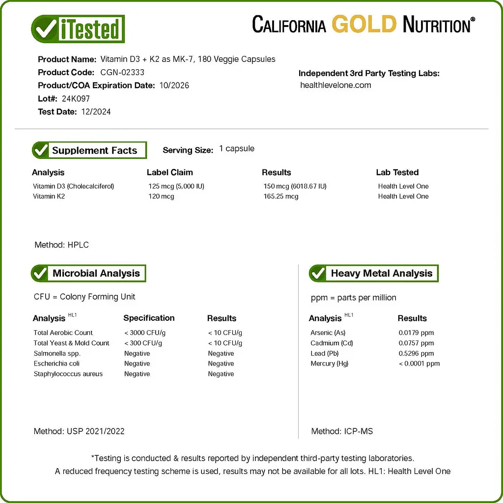 Вітамін D3+K2 California Gold Nutrition Vitamin D3 + K2, 180 вегетаріанських капсул - фото 7