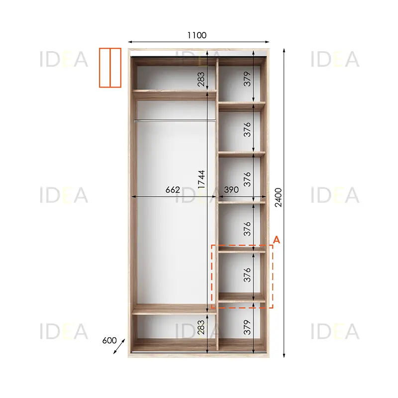 Шафа-купе Idea серія 1 110 x 60 x 240 см Дуб сонома Дзеркало - фото 2