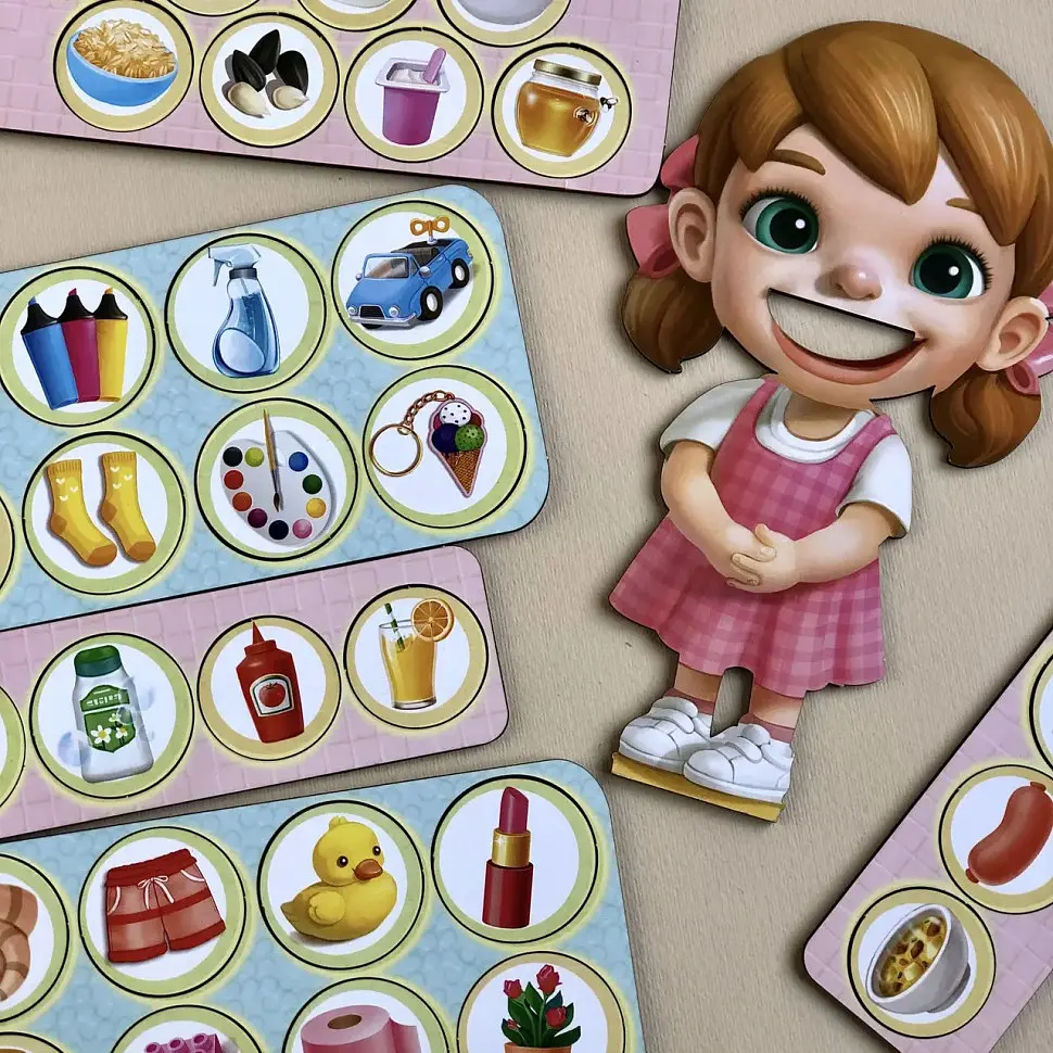 Деревянная настольная игра "Съедобное-несъедобное" сортер-комодик Ubumblebees 8х19х11 см det0009940 - фото 4