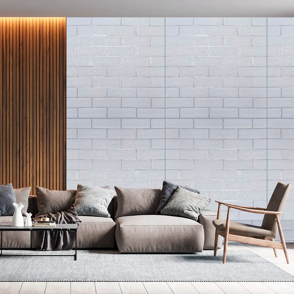 Самоклеюча декоративна 3D панель 3D Loft під білу матову цеглу зі сріблом 700x770x5 мм - фото 4