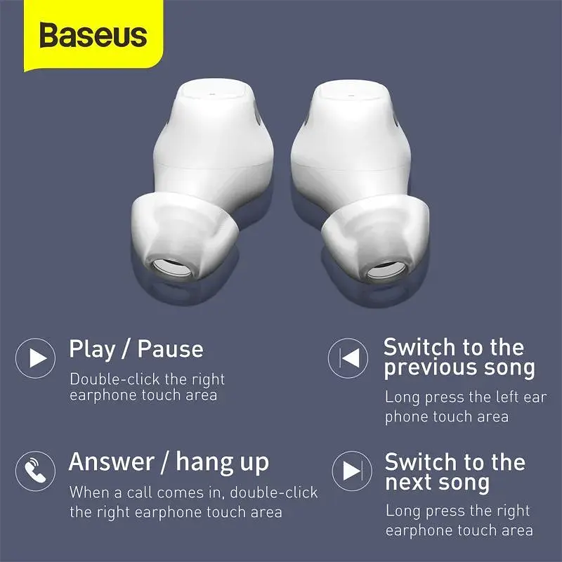 Бездротові навушники - гарнітура Bluetooth 5.0 Baseus Encok True Wireless Earphones WM01 білі - фото 8